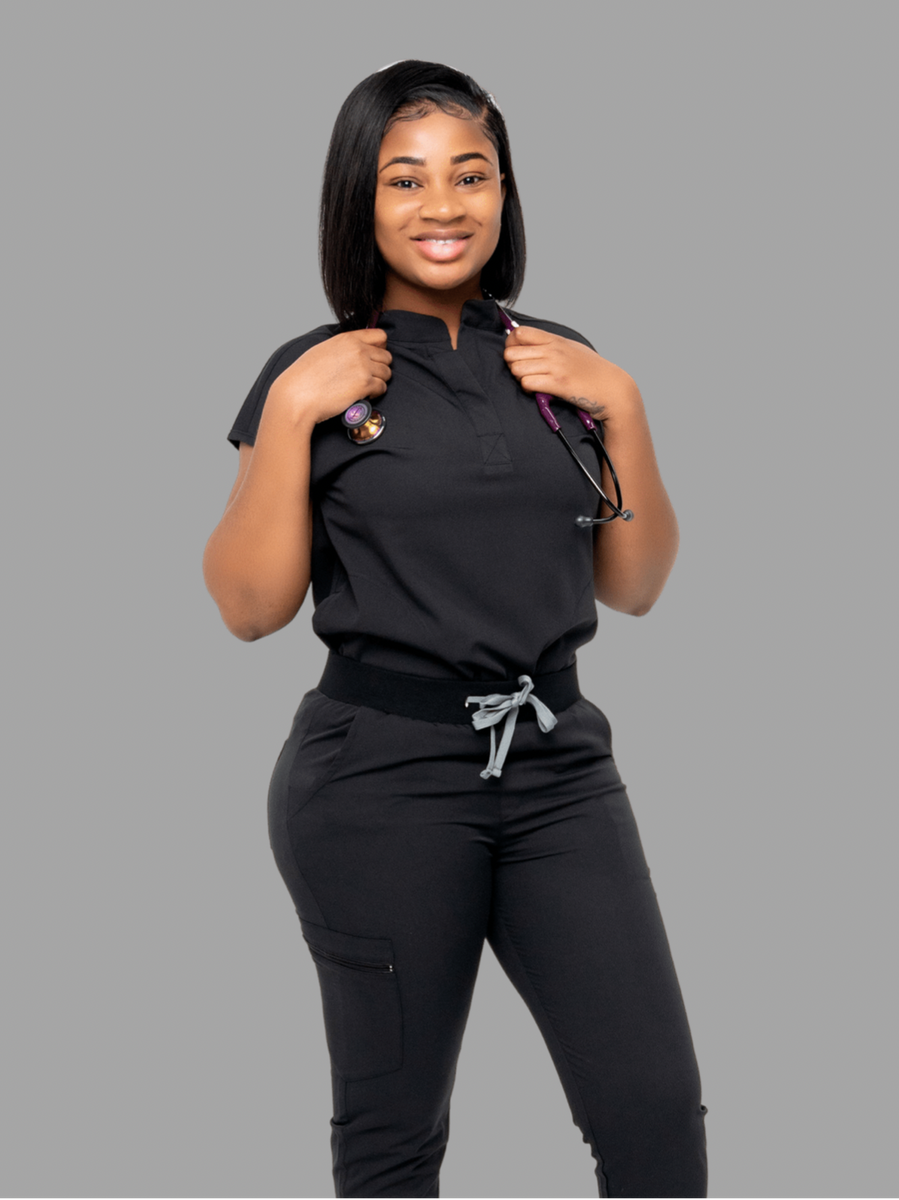Black FITTED BELLE SCRUB TOP