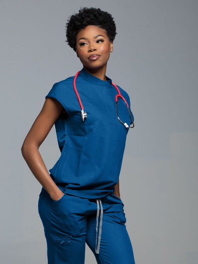 Caribbean Blue FITTED BELLE SCRUB TOP