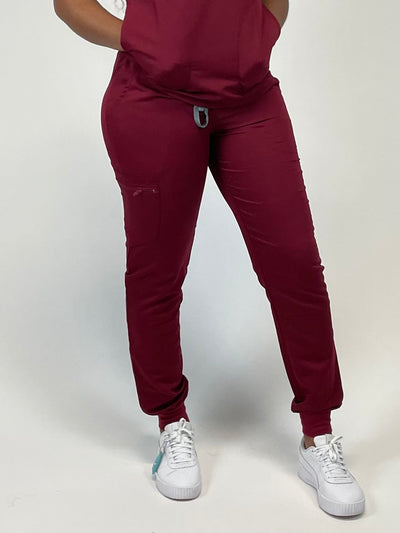 Maroon Fitted Jogger Scrub Pants