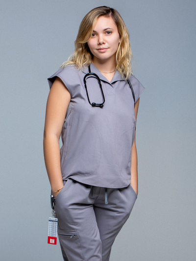 Gray FITTED BELLE SCRUB TOP