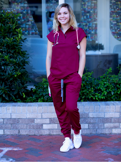Maroon FITTED BELLE SCRUB TOP